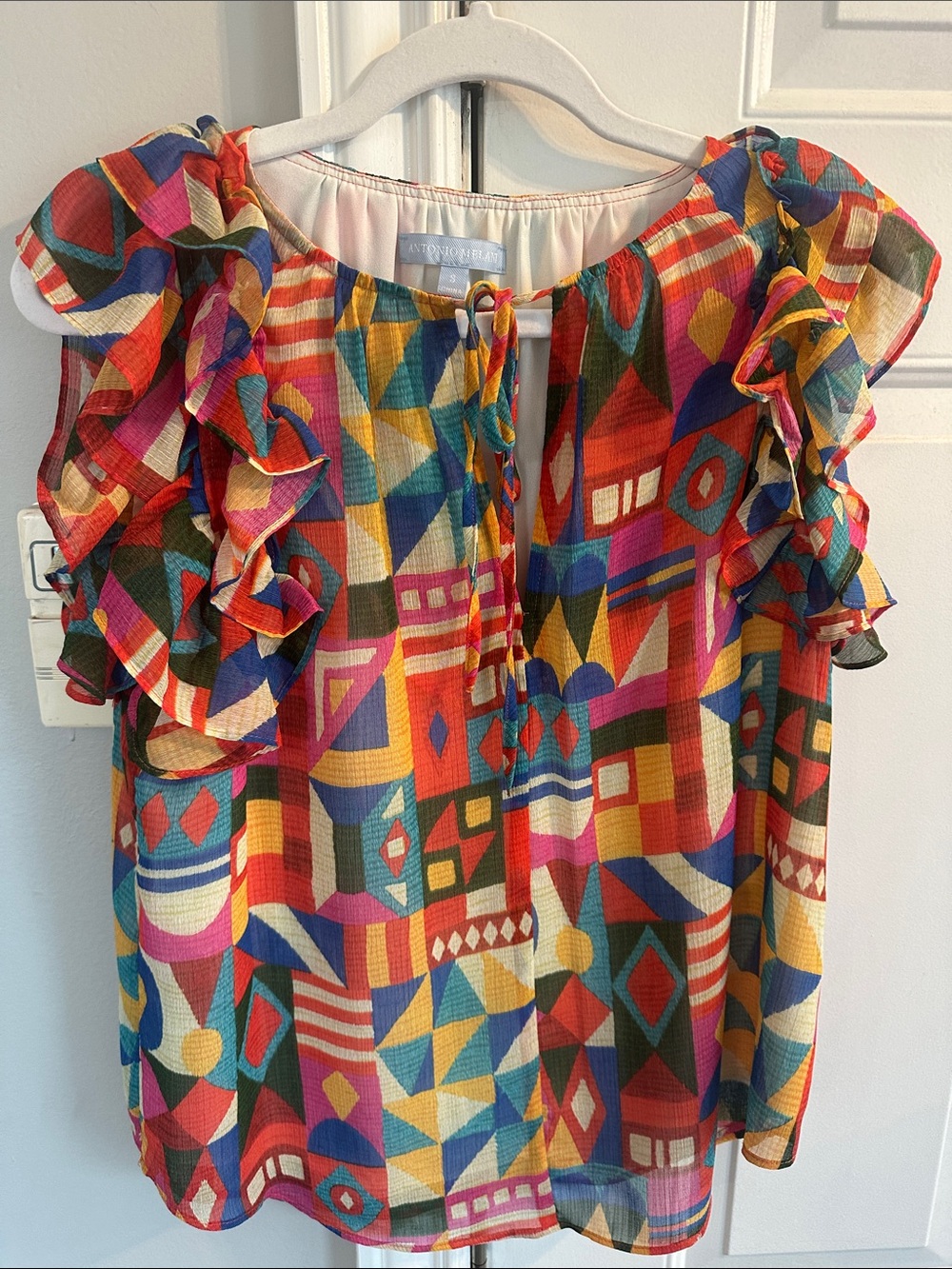 ANTONIO MELANI Multicolor Geometric Ruffle-Sleeve Blouse